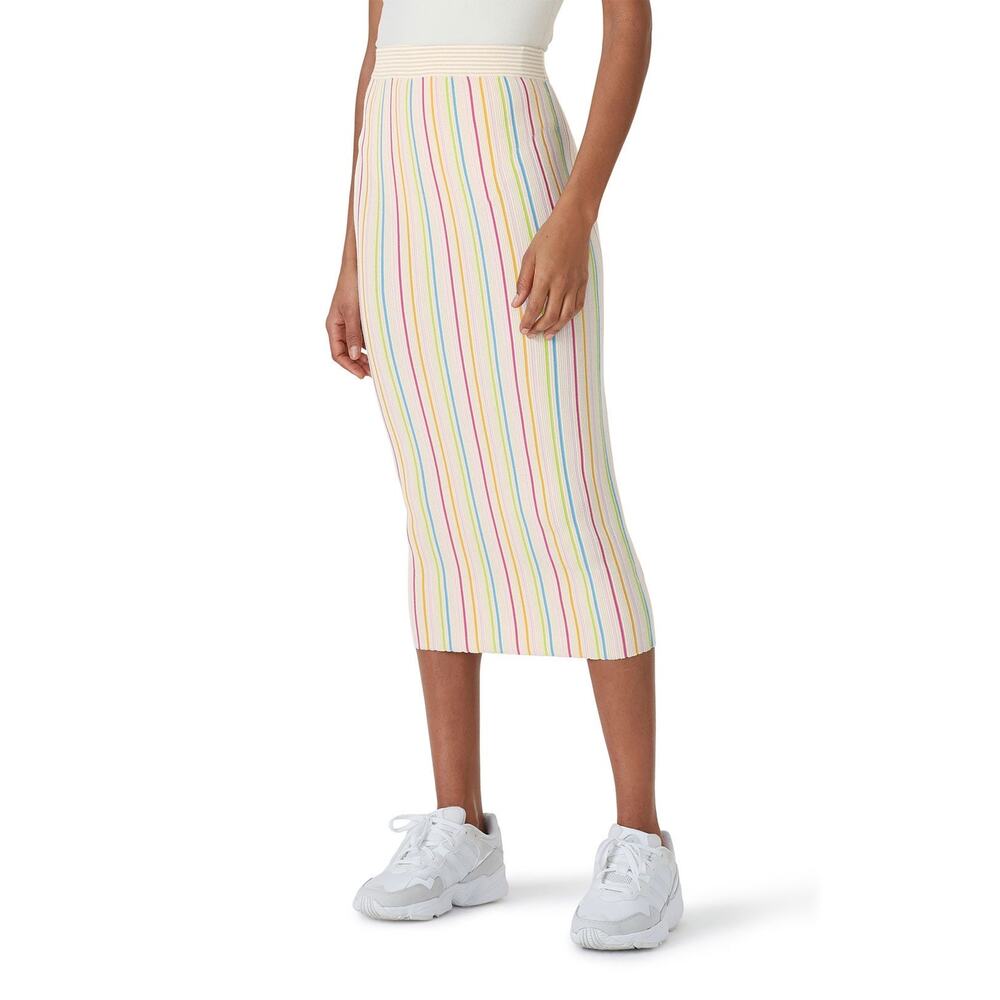 Kule Sz Medium Striped Cream Multicolor Knit Jules High Waist Midi Skirt pull on